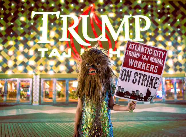 Atlantic City Photograph by Mako Miyamoto. Female wookie on strike in Atlantic City boardwalk in in front of the Trump Taj Mahal